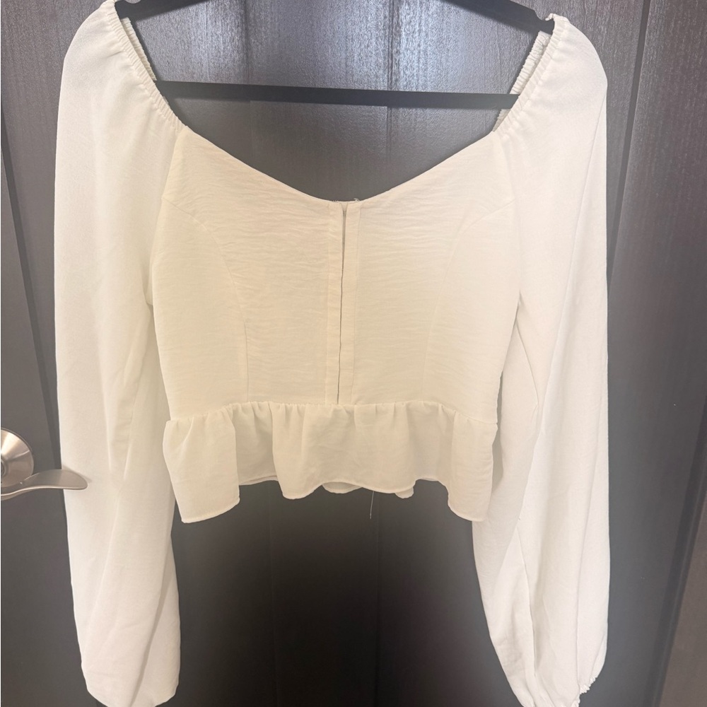 Altar'd State Cream Peplum Long-Sleeve Blouse